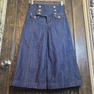 Vntg 90s Y2k 1955 Vintage Denim High Waisted Wide Leg Coulotte 'Sailor Pants'